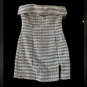 Shop neighbor Strapless Black and White Tweed Mini Dress small slit medium